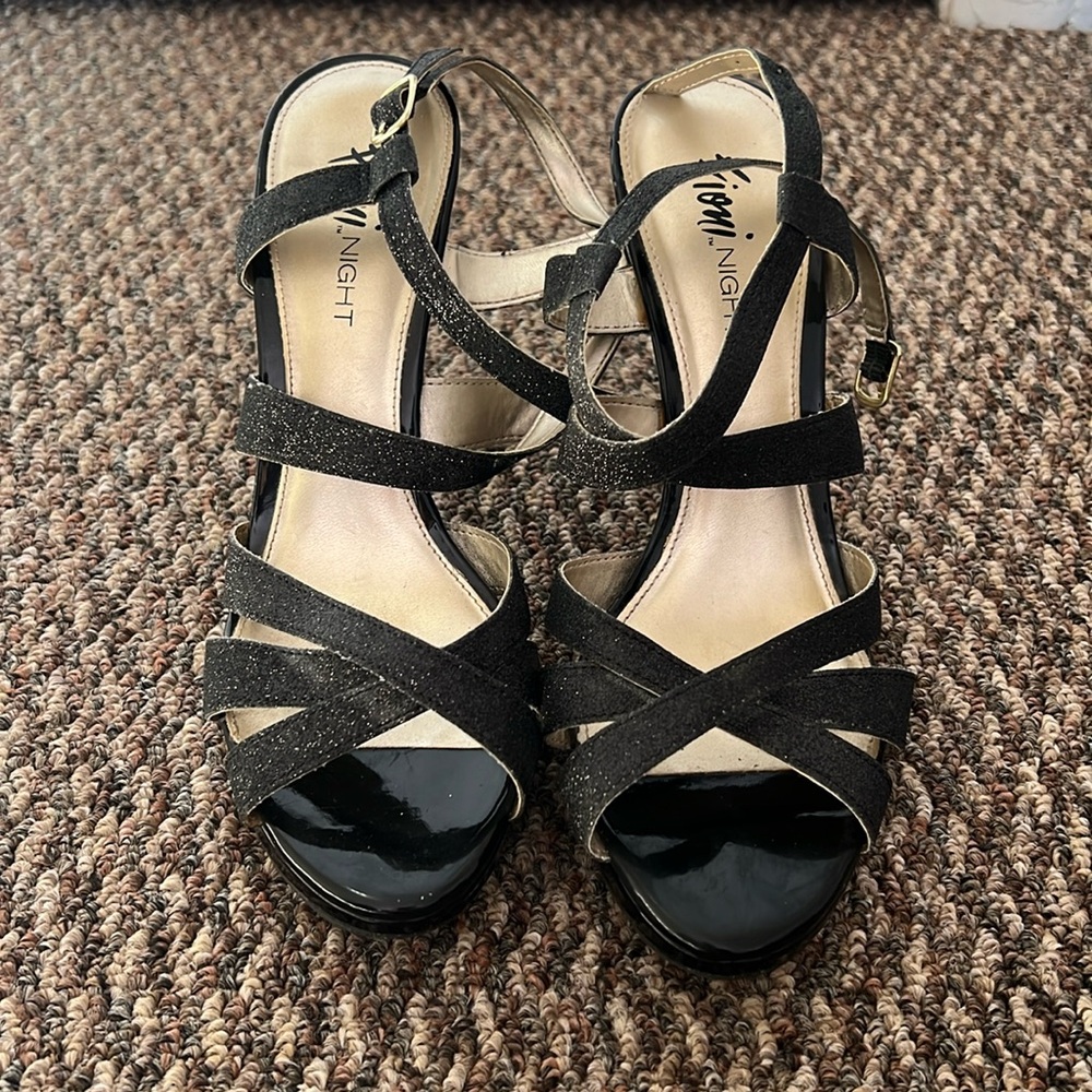 Fioni NIGHT black sparkly open toe heels